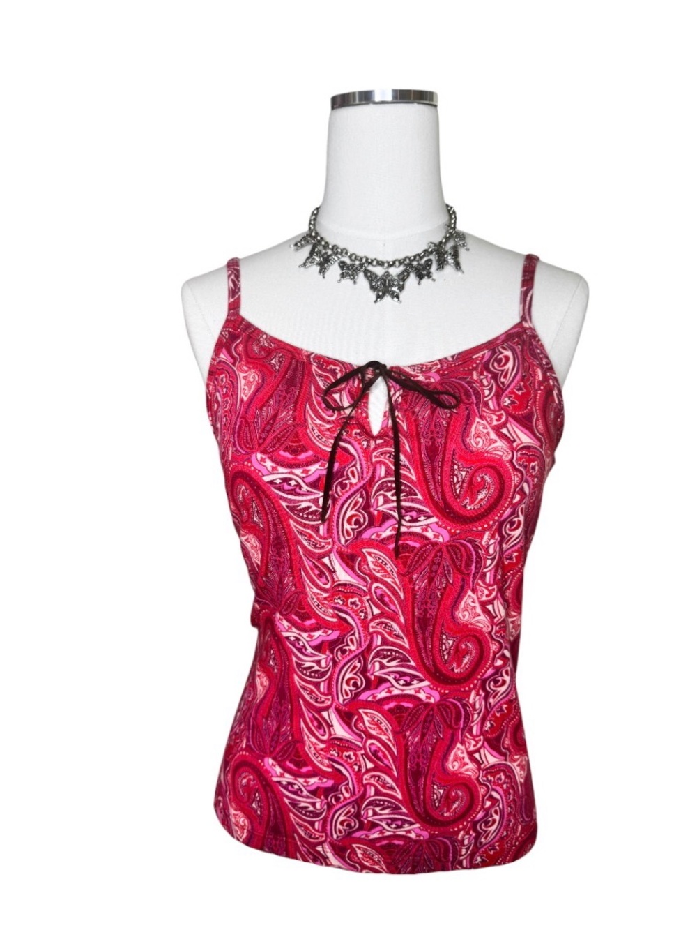 Y2K Gloria Vanderbilt Red + Pink Paisley Tie-Front Cami Top Size Extra Large